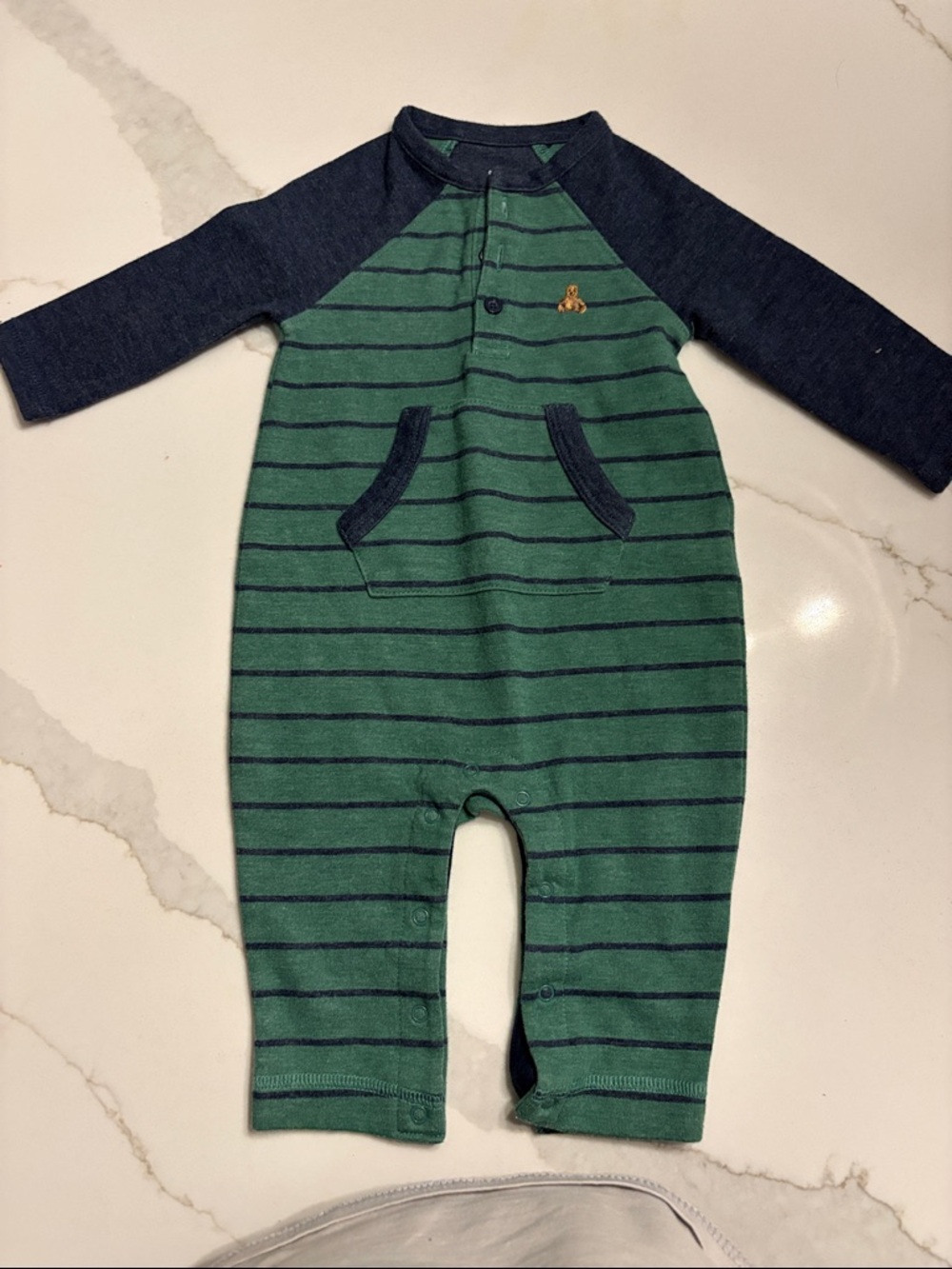 GAP Green & Navy Striped Baby One-Piece Footie